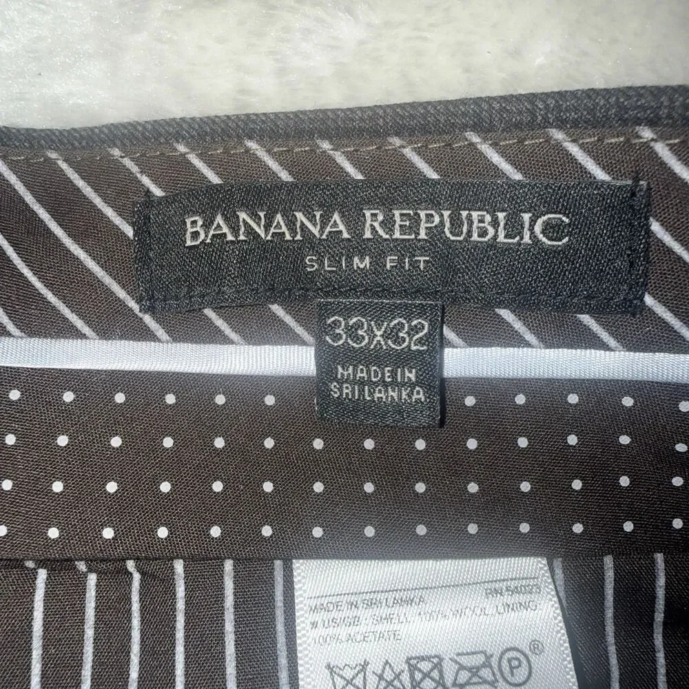 Banana Republic Mens 33x30 Dress Pants Brown Plaid Slim Fit Trousers Wool Career
